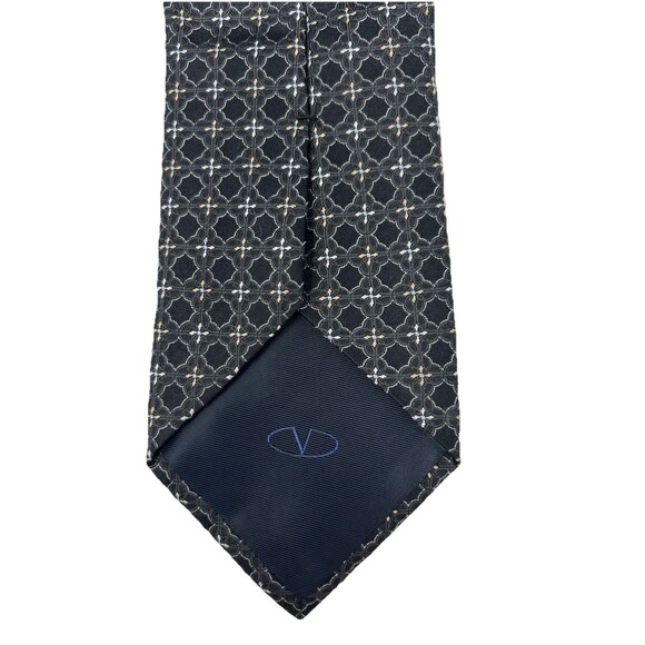 Valentino Men's Silk Tie Black Gray Geometric Floral Pattern  59.75" x‎  3.5" - Picture 4 of 6